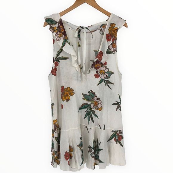 Free People Summer in Tulum Cream Floral Bow Tie Back Printed Top size Medium - Picture 9 of 14